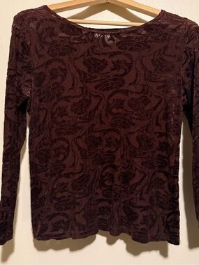 Vintage Brown Textured Velvet Long Sleeve Top